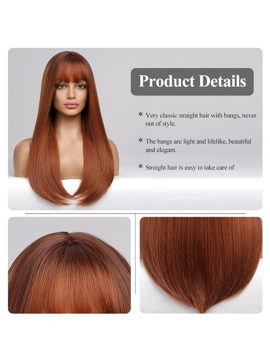 Women\'s Auburn Heat Resistant Long Curly Wavy Synthetic Wig with Bangs Size 26In main image 2